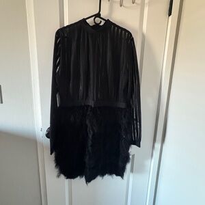 Elegant Black Sheer Women's feather dress NWOT